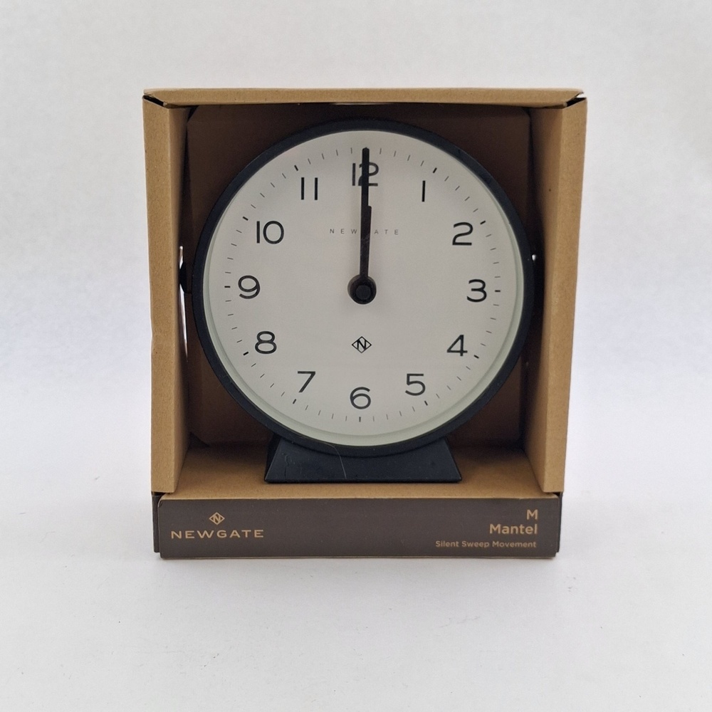 Newgate Black Mantel Desk Clock Analog Quartz Silent Sweep Battery Operated